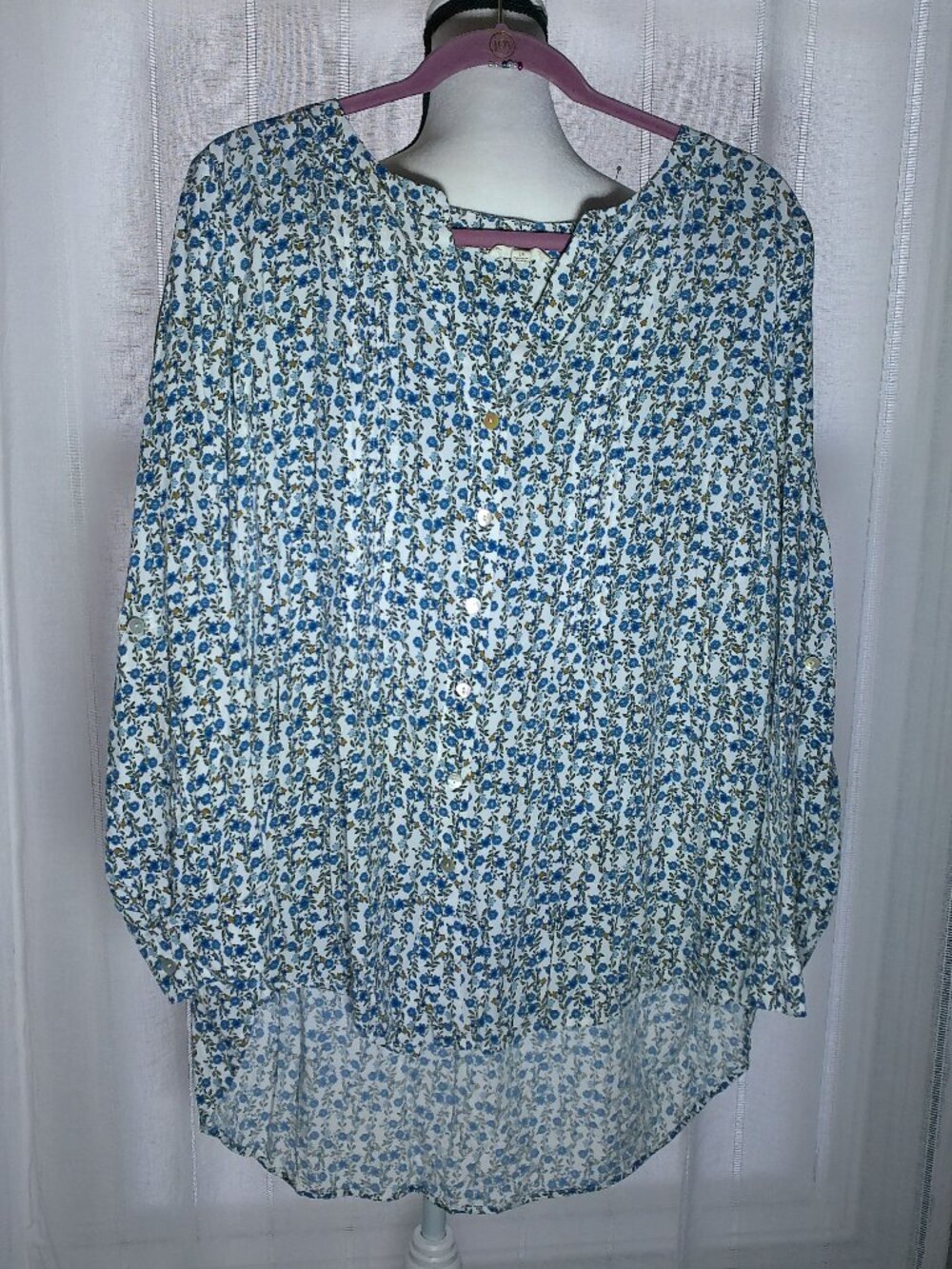 JANE & DELANCEY Blouse V-Neck Button-Up HiLo White Floral NWOT 2X